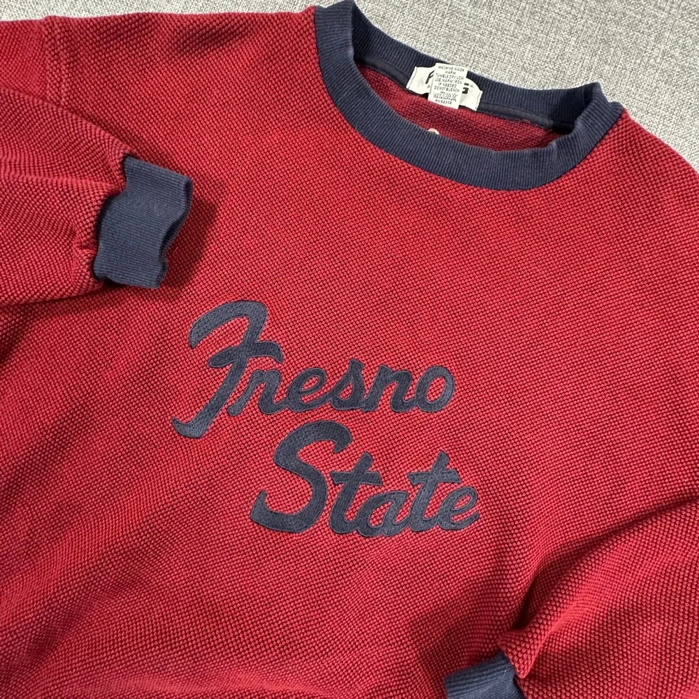 Vintage Fresno State Ping Sweatshirt Mens Large Red Made in USA Waffle Knit Boxy